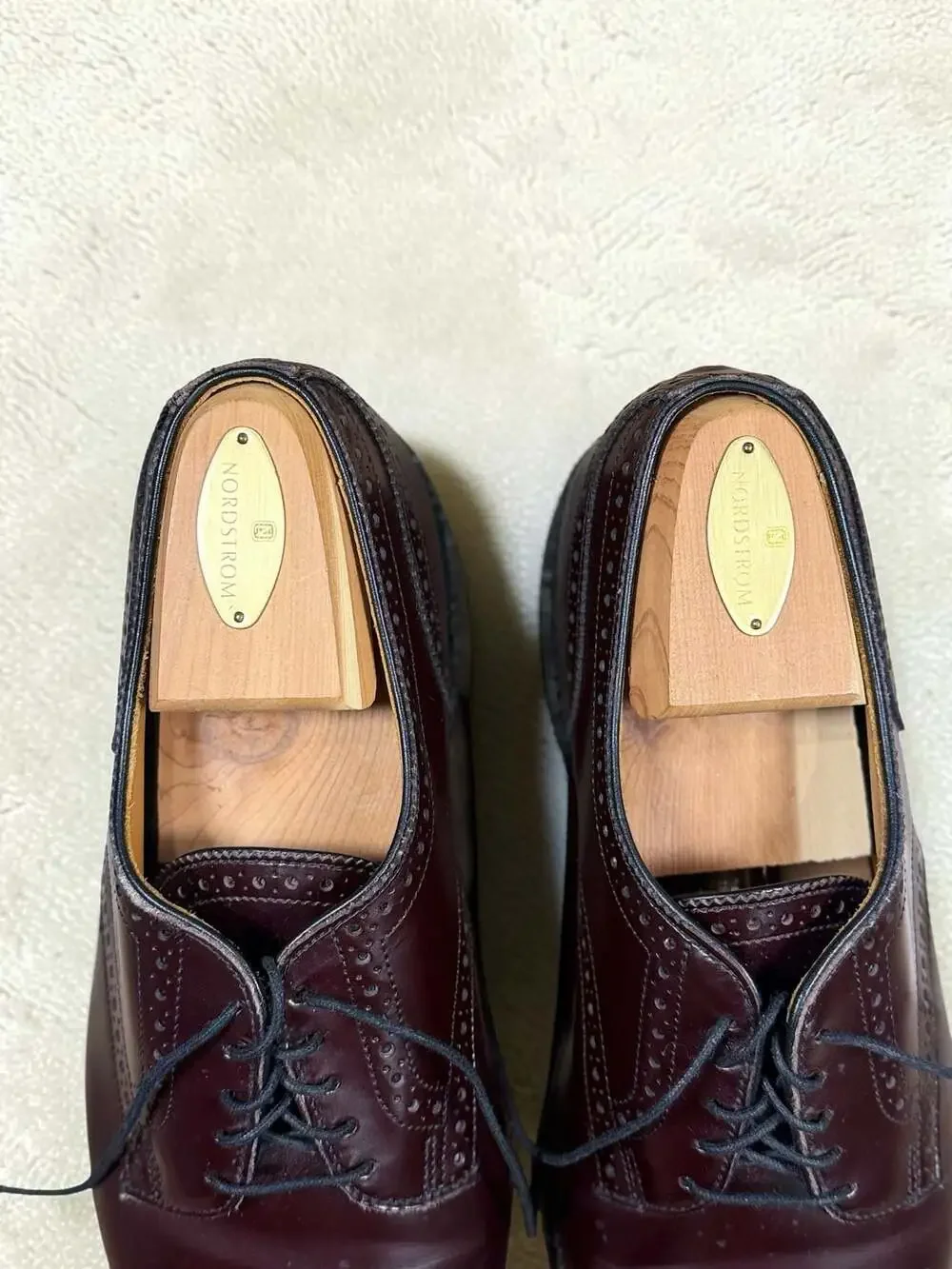 Allen Edmonds Sanford Burgundy Leather Cap-Toe Brogue Derby Dress Shoes Sz 9 D